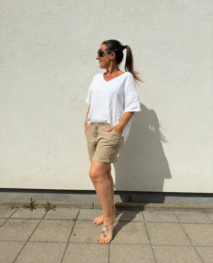 Bianca hør shorts i taupe / Liva K