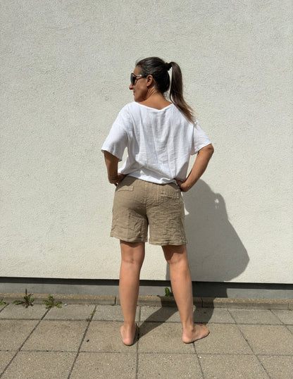 Bianca hør shorts i taupe / Liva K